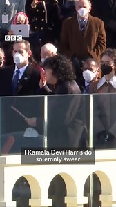 This is the moment Kamala Harris made history when she was sworn in as the first female, black and Asian-American US vice-president. https://bbc.in/3ixEFvW | BBC News