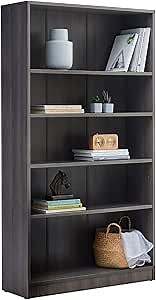 VICLLAX Wood 5-Shelf Bookcase Layer Adjustable Mordern Bookshelf for Home and Office, Carbon Gray