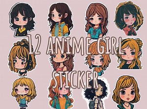 Anime Girl Sticker Pack- Printable, Cute Sticker, Laptop Sticker, Kawaii Sticker-12 Laptop Stickers, Water Bottle Cute Stickers - Etsy