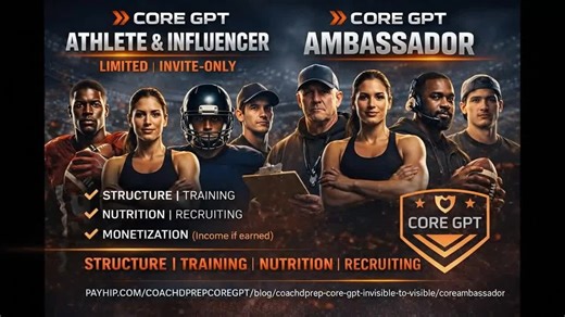 🧠 COACHES / TRAINERS / INFLUENCERS (ALIGNMENT) Athlete development doesn’t need more noise. It needs structure, accountability, and clarity. CORE GPT is built to help athletes move from invisible to visible — the right way. As we head into 2026, we’re inviting coaches, trainers, and influencers to join the CORE GPT Ambassador program and help set a higher standard. 🔗 Learn more: https://payhip.com/COACHDPREPCOREGPT/blog/coachdprep-core-gpt-invisible-to-visible/coreambassador @CoachA35 #CoachDe