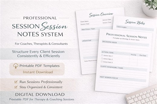 Professional Session Notes System for Coaches | Printable Client Session Template | Instant Digital Download - Etsy