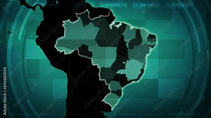 World map zooming in to Brazil Map with States, Routes and Airports. Stock Video