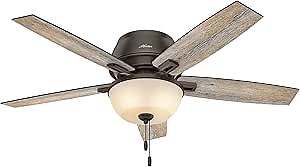 Hunter Donegan Indoor Low Profile Ceiling Fan with LED Light and Pull Chain Control, 52", Bronze/Dark