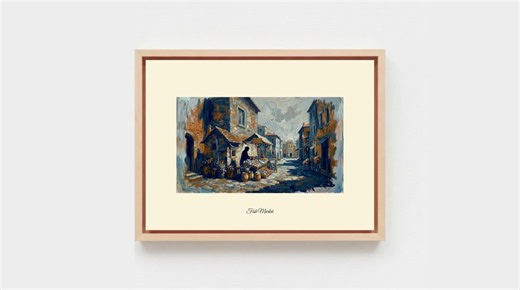 Fish Market Art Print | Mediterranean Street Scene, Old World Charm (Digital Download)