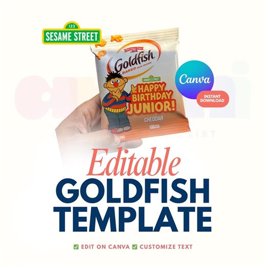 Sesame Street Ernie Goldfish Bag Template | Editable Canva Party Favor Treat, Instant Digital Download - Etsy