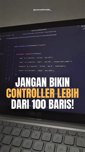 Siapa di sini yang controller-nya pernah kepanjangan? 😅 Masih numpuk semua logic di controller, atau udah pakai Service Layer? Coba share di kolom komentar 👇 #developer #programmer #anakit #laravel #php