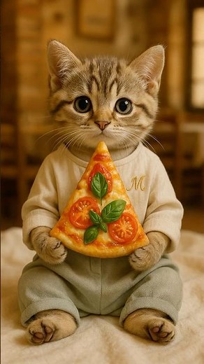 Cutest Kitten Eats Pizza For The First Time 🍕😱! #Satisfying