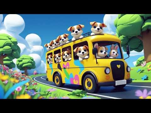 Yellow Bus Adventure with Puppies and Bunnies | Nursery Rhymes & Kids Songs