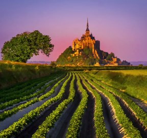 Foto del tramonto di Mont Saint Michel, Normandia, Francia, arte murale, punto di riferimento storico con linee di campo, fotografia di paesaggi, stampa di viaggio francese, decorazione - Etsy Italia