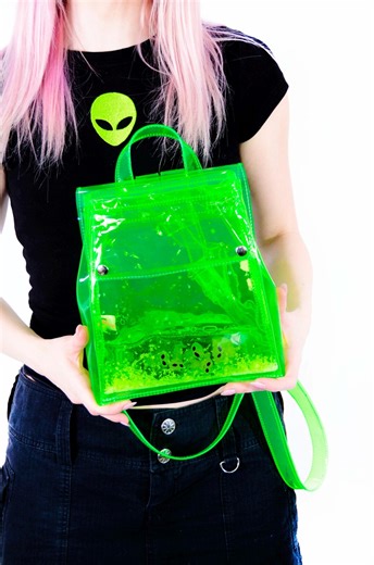 Glitter Goo Mini Bucket Backpack – Attack on Mars – Green - Alien Bag - Festival Bag - Rave Bag - Glow in the Dark - Etsy