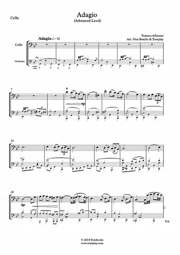 Adagio (Advanced Level) (Albinoni) - Cello Sheet Music