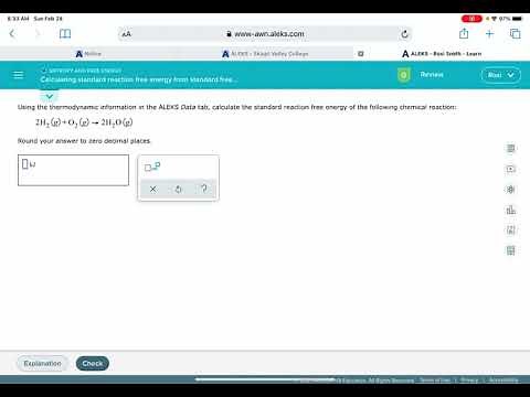 ALEKS: Calculating standard reaction free energy from standard energies of formation