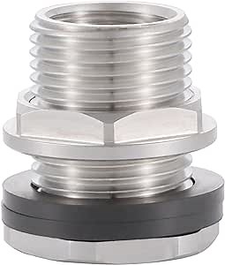304 Stainless steel Garden Hose Bulkhead Fitting, 1/2" Female NPT to 3/4" Male GHT, For Rain Barrels, Aquariums, Sinks，1 Pcs