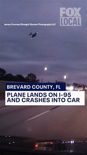 Video captures the heart-stopping moment a small plane dropped out of the sky and struck a car traveling on a busy stretch of Interstate 95 in Brevard County. READ MORE: bit.ly/4aGzd6H | FOX 13 News - Tampa Bay