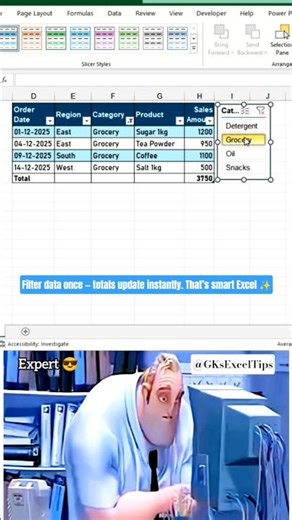 Excel Slicer with Auto Total | Filter Data & Total Updates Automatically