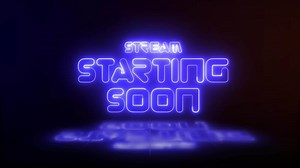 Stream Starting Soon blue neon sign glowing animation looping with reflection on dark background