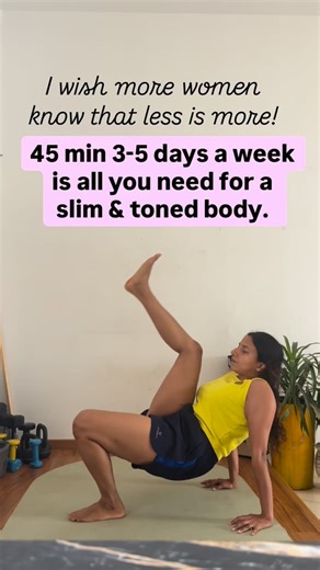 Hormonal Fat Loss Coach | Hypothyroid & PCOS Expert on Instagram: "✨ I wish more women knew this ✨ You don’t need intense workouts, long gym hours, or daily HIIT to get a slim & toned body. For women between 30-45, 45 minutes of workout, 3–5 days a week, is more than enough when done right. Over-doing workouts can actually: • increase stress hormones (cortisol) • worsen PCOS & thyroid symptoms • cause knee pain & burnout • slow down fat loss for women That’s why [live guided personalised workout