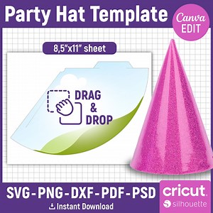 Party Hat Template, Party Hat Svg, Birthday Hat Template, Blank Hat Template, Paper Hat Template, No Glue Party Hat Template, Canva Editable - Etsy