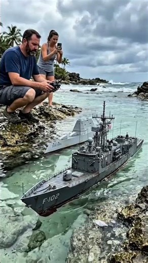 RC Warship Realistis di Pantai Berbatu 🚢 #shorts