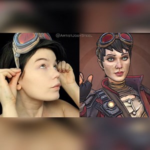 I transformed into Patricia Tannis from Borderlands! Cel shading is such a fun way to create a real-life illustrative look. 💛 | Jo Steel