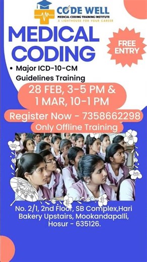 Free Medical Coding Training! Join ICD-10-CM in Hosur. Call 7358662298 #MedCode #hosur