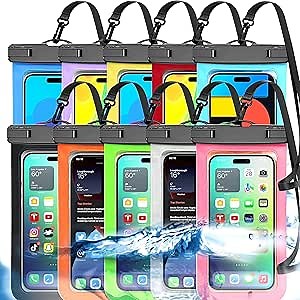 Famoby 10 Pack Multicolor Waterproof Phone Pouch,Cell Phone Waterproof Case Dry Bag,Protection Level: IP68,Beach Cruise for iPhone,Samsung,and More,Lanyard Included,(Fits Up to 8.3"),Multicolor 10Pack
