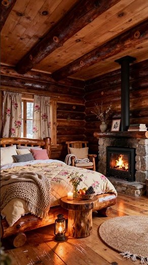 The Cozy Rosewood Cabin Bedroom | Warm Firelight & Handcrafted Wooden Ambience 🔥🪵 4K Ultra Realistic