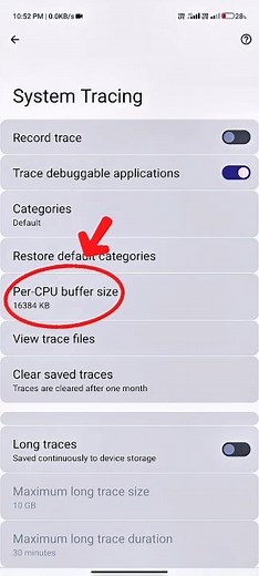 system tracing per cpu buffer size