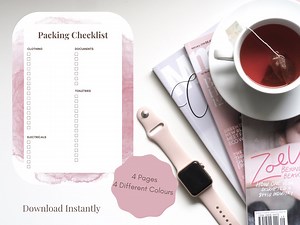 Printable | Travel Packing Checklist | Digital Checklist | Vacation Checklist | 4 Different Colours | Instant Download | A4 | A5 | PDF - Etsy UK