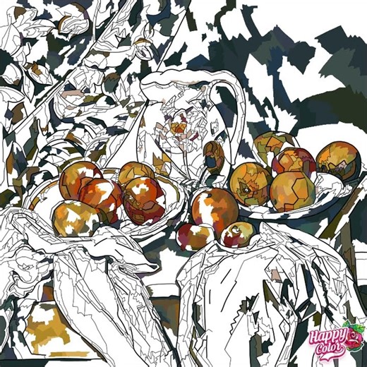 [Happy Color] Still Life with a Curtain - Paul Cezanne