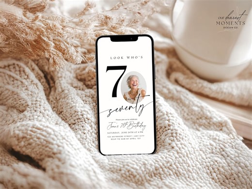 Editable 70th Birthday Digital Invitation Template 70 Th Invite With Photo Instant Download Look Who's Seventy Minimalist Evite Him Her - Etsy Australia