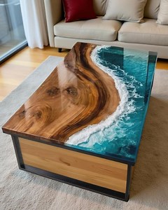 Handmade Ocean Wave Resin Coffee Table | Coastal Wood Art - Etsy