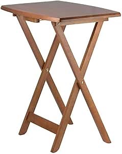 4-Pc Portable Dylan Wooden Snack Table Teak Finish Foldable Lightweight Space Saving Multipurpose Tray Indoor & Outdoor Laptop Stand Side Dinner Desk for Home Office Bedroom or Living Room