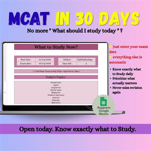 MCAT Study Planner | Daily Study Plan & Revision Tracker | Spaced Repetition System | Google Sheets Template - Etsy