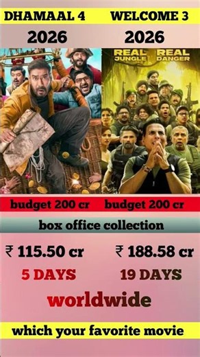 dhamaal 4 vs welcome 3 movie box office collection worldwide #welcome #dhamaal #viral #movie