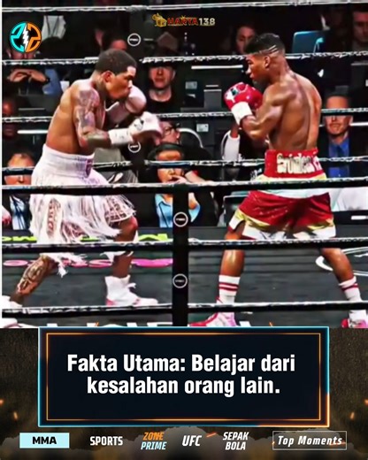 Zone Prime || Sports • MMA • UFC • Sepak Bola • Highlights on Instagram: "Unggahan ini kembali mengedarkan cuplikan tahun 2021 yang menampilkan uppercut knockout Gervonta “Tank” Davis pada ronde ke-12 melawan Leo Santa Cruz. Pukulan eksplosif tersebut membuat Santa Cruz terpental ke tali ring dan memastikan kemenangan TKO bagi Davis dalam perebutan gelar WBA kelas super featherweight. Keterangan “Key Fact: Learn from others mistakes” merujuk pada kesalahan bertahan Santa Cruz yang terlalu condon