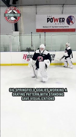 Goalies working a skating pattern with standing save visualizations