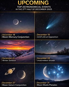 Don’t Miss These Spectacular Sky Events in Late December 2025! The night sky is putting on a cosmic show 🌙✨ From rare Moon–planet meetings to meteor showers and the winter solstice, the second half of December 2025 is packed with breathtaking astronomical events. Look up, stay curious, and enjoy the universe above us. #Astronomy #NightSky #Stargazing #SpaceLovers #Universe | Cosmos Stargazers