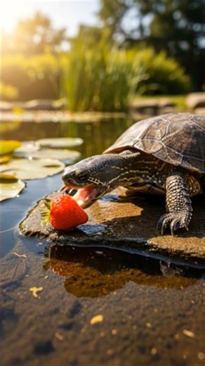 A turtle eating strawberry #ai #turtle #animal #animals #strawberry #seaanimal #seanimals #wildlife