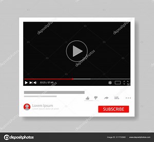 Frame video player interface. Design mockup video channel pc. Tube window template with subscribe for web, media app.Player screen with navigation icon. Modern layout tube interface. vector