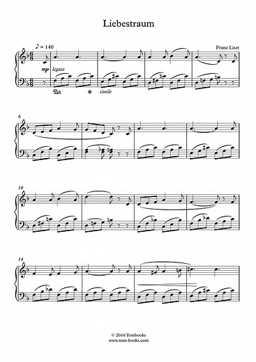 Liebestraum No. 3 (Dream of Love, Easy/Intermediate Level) (Liszt) - Piano Sheet Music