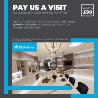 Visit our new Pontefract showroom between the 28th March and 30th April 2024, and the delivery of your new kitchen will be free*. As well as an incredibly priced kitchen, we’ll refund you the £99 delivery fee or £99 off non-standard delivery costs, once you have placed your full kitchen order - bit.ly/DIYShowroom Pick up a leaflet in the showroom for more details on how to claim this fantastic offer. *Terms & conditions apply. See leaflet for details. | DIY Kitchens