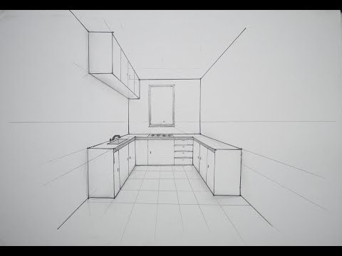 how to draw a simple kitchen in one point perspective step by step