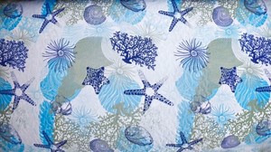 Dinjoy Coastal Quilt Set Full Size, Blue Ocean Beach Themed Bedding Set Coral Seashell Conch Starfish Pattern Microfiber Lightweight Summer Bedspread Coverlet Bed Set All Season(78x90 Inch)