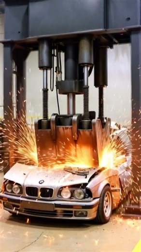 A Hydraulic press machine crashing bmw #hydraulicpress