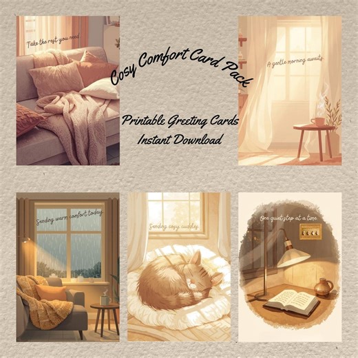Cosy Comfort Cards Printable | Thinking of You, Get Well (PDF Download Set of 5) - Etsy