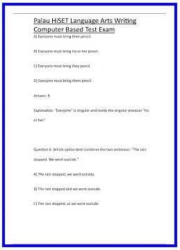 Palau HiSET Language Arts Writing Computer Based Test Exam 636x882