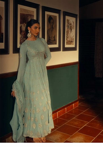 Mint Green Embroidered Georgette Anarkali: Nostalgic Elegance