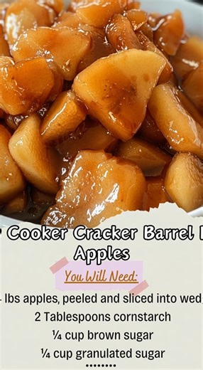 These Slow Cooker Cracker Barrel Fried Apples are a tender, spiced, and sweet comfort dish that perfectly replicates the classic restaurant side. Slow cooking allows the apples to become soft and infused with a rich, syrupy glaze. 🍎 Slow Cooker Cracker Barrel Fried Apples Ingredients The Fruit Base: 3–4 lbs apples, peeled and sliced into wedges. The Sweetener & Thickener: 2 tablespoons cornstarch. ¼ cup brown sugar. ¼ cup granulated sugar. The Spices & Extras: 1 teaspoon ground cinnamon. ¼ teas