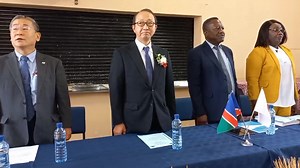 WE LOVE THEE: Learners of the Eluwa Resource School for the Hearing Impaired are singing the national anthem in sign language to welcome the ambassador of Japan Hisao Nishimaki. The ambassador is currently on tour to various institutions in the Oshana Region, supported by the Japanese government. | Namibian Sun